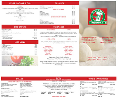 Italianette Carry Out Menu