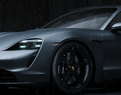 Porsche Taycan in the rain Full CGI