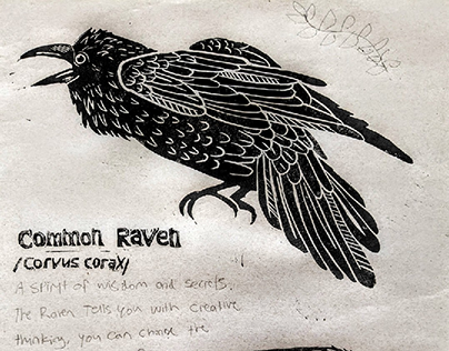Raven Omens Lino print