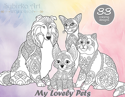 Mandala cat & dog collection / Adult coloring book page