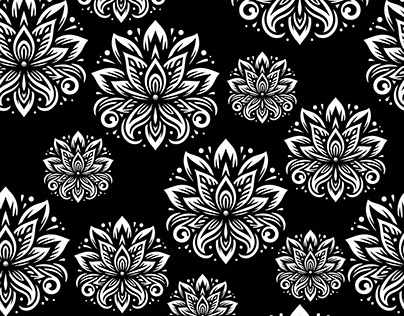 Black and white floral fabric pattern design