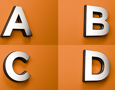 A B C D Silver Gold and Black Font Orange background