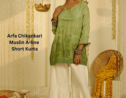Arfa Chikankari Muslin A-line Short Kurta