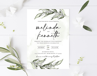 Olive Leaves Wedding Invitation