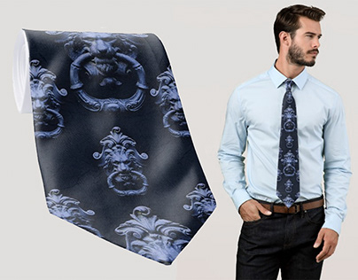 Ornate Lyon Motif Necktie: Textile Patterns