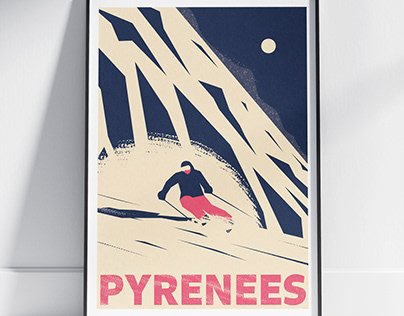 Skiing poster - Pyrenees