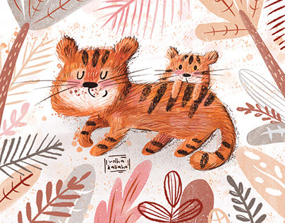 Cute tigers. Children’s book illustration.