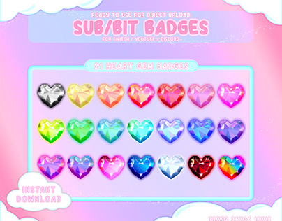 20 Heart Gem Sub/Bit Badges / Heartgem Collection