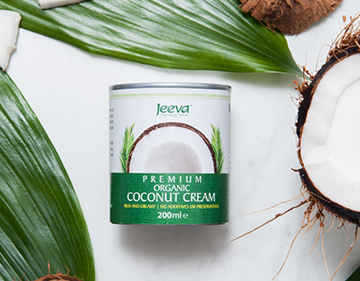 Label design for Jeeva Organic Coconut Cream & Flour