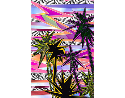 Digital, art, palm trees, colourful, tropical,