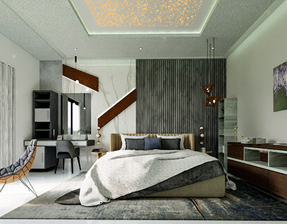 Master bed room design. (Interior design)