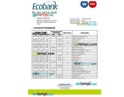 Chad Ecobank bank statement template