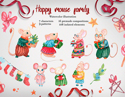 Cute Christmas Mouse family