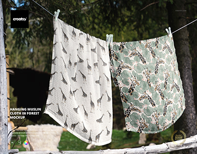 Hanging Muslin Cloth in Forest Mockup