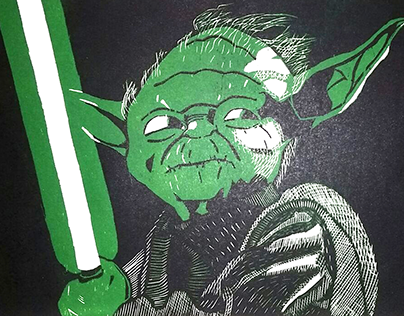 Yoda wood cut print