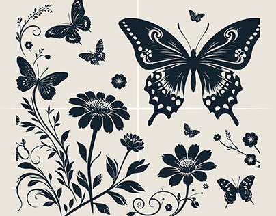 Butterfly vector silhouette bundle file