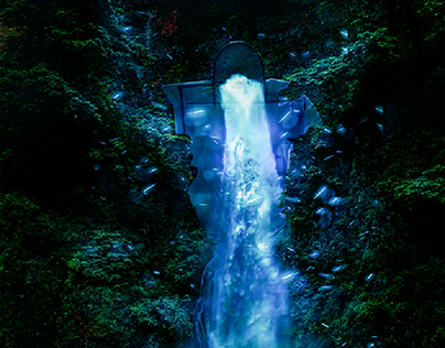 bottle blue waterfall