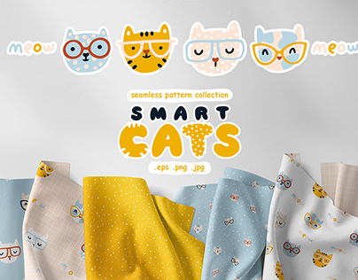 SMART CATS Collection of vector seamless patterns