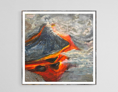 Holuhraun volcano. oil on canvas. 50x50 cm for sale.
