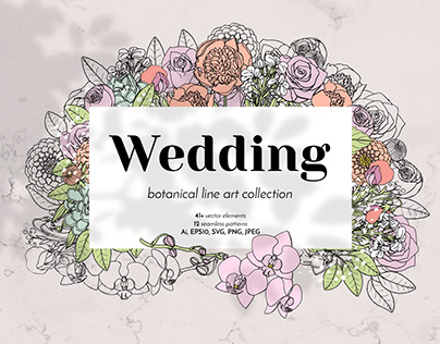 Wedding floral line art + 2 FREE Mockups