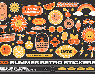 30 Summer Retro Stickers