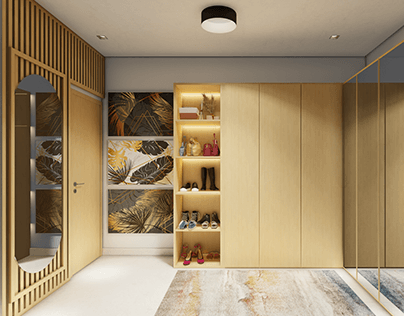 3d render - Closet with wooden slats