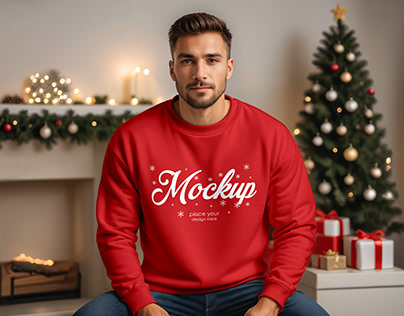 Free Christmas Sweatshirt Mockup. AI Generated