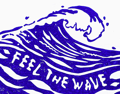Feel the wave - blue Linocut Poster