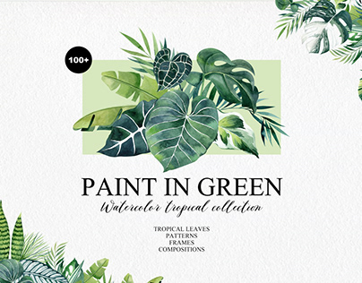 Paint in Green Watercolor Tropical set