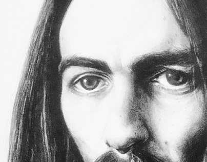 Retrato a lápiz de George Harrison.