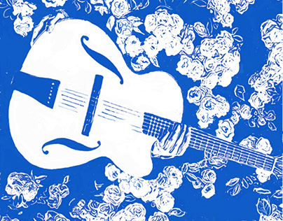 Guitare aux roses bleues