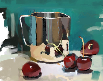 Still life cup and cherries