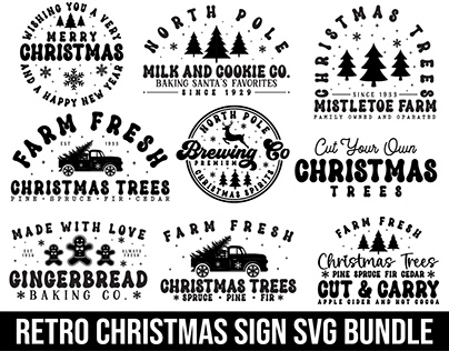retro Christmas sign bundle