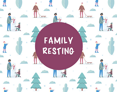 Family in Winter in the Park Free Seamless Pattern