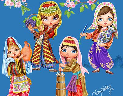 Türk Folkorik kıyafetli Kızlar