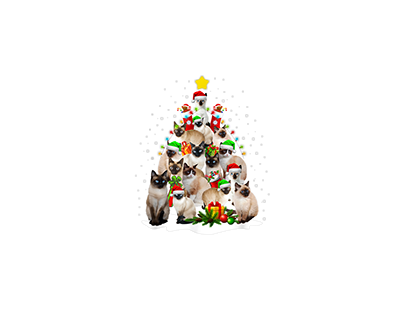 Cat Christmas Tree, Funny Siamese Cats, Xmas T-Shirt1