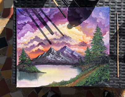 Bob Ross tutorial - oil on canvas - mountain