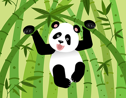 Panda bear hanging on a bamboo tree