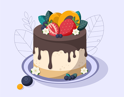 Food illustration. Cake with fruits