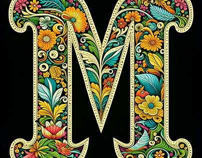 LETTER M WITH FLOWERS, ORNATE