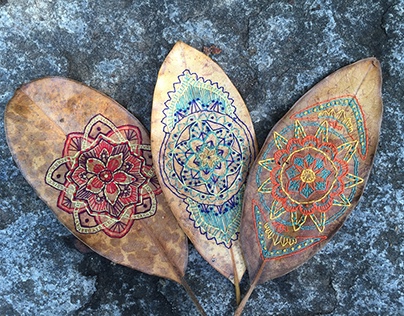 Hand-Embroidered Magnolia Leaves