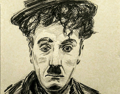 The image of Charlie Chaplin. Paper, pencil 300x300 mm