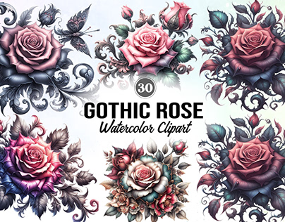 Gothic Rose Watercolor Clipart