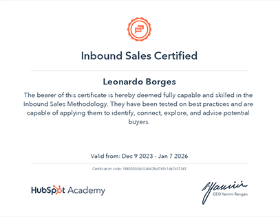 Inbound Sales Certified by Hubspot