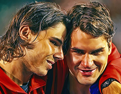 Roger Federer and Rafa Nadal close up portrait. Fedal