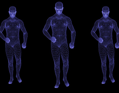 Walking & talking men 3D animation. Mesh grid texture.