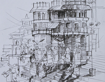 Varanasi ghat of sketch