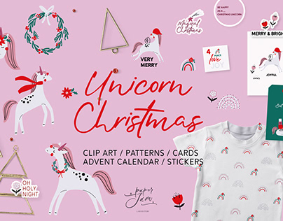 Unicorn Christmas cliparts and patterns