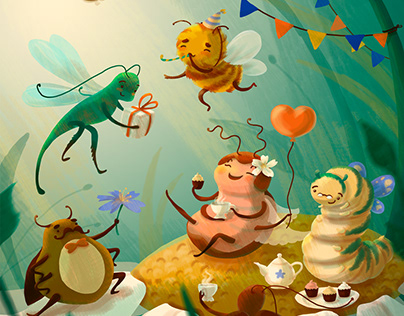 "Bug birthday" book illustrations