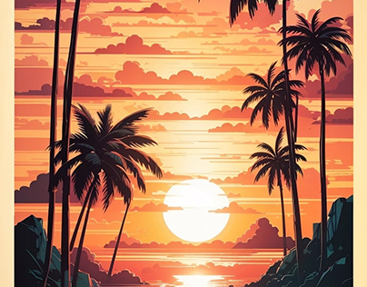 illustration of sunset on the beach